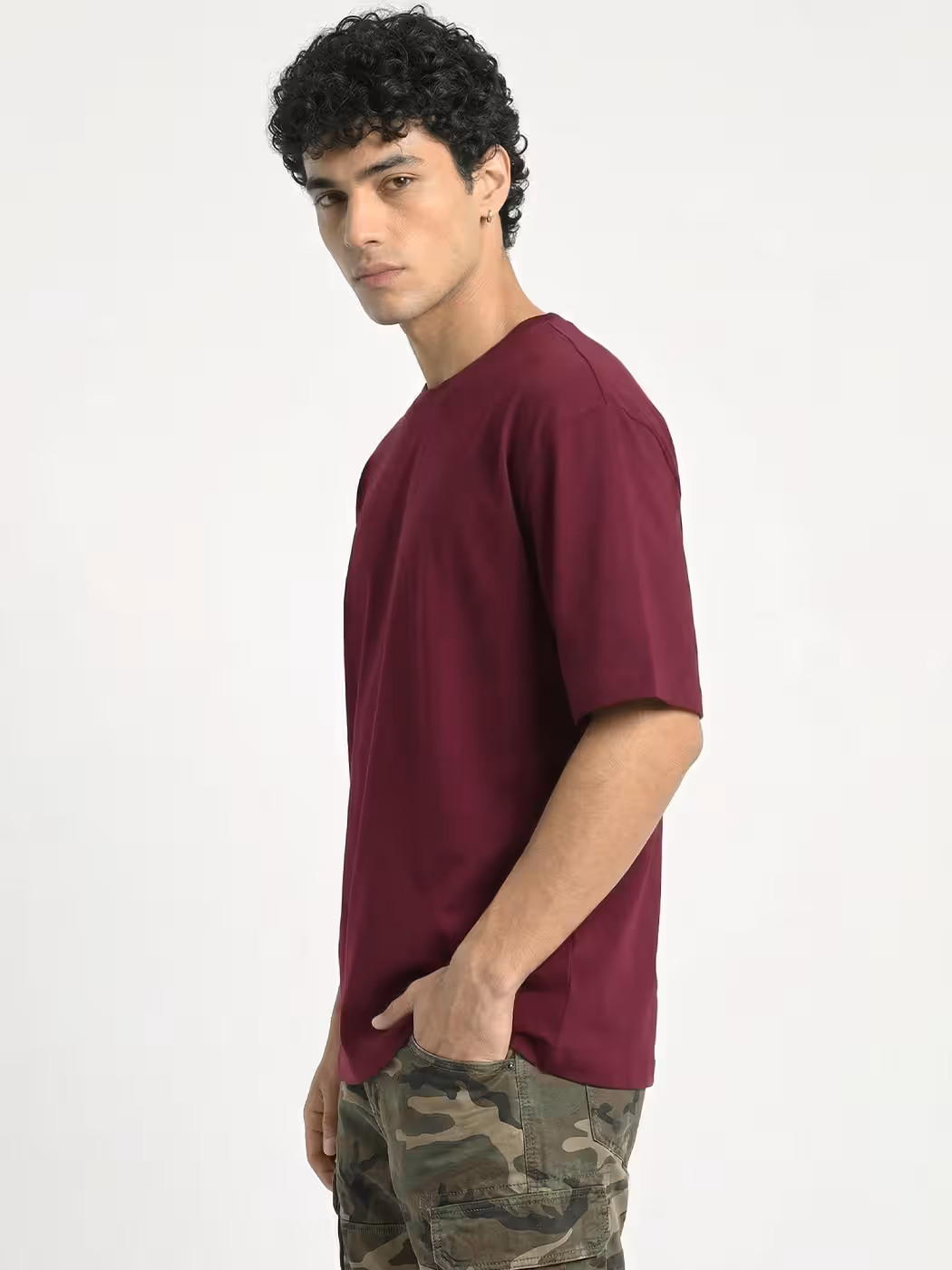 Men's Plain Maroon Round Neck Oversized T-Shirt 3