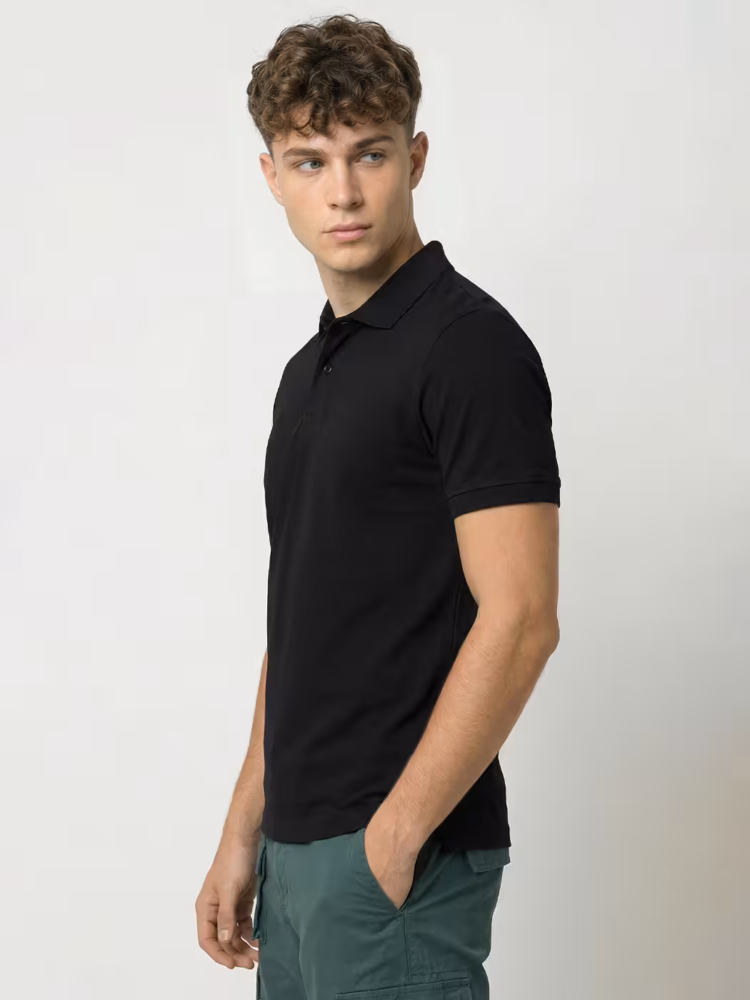 Men's Plain Black Polo Collared T-Shirt 3