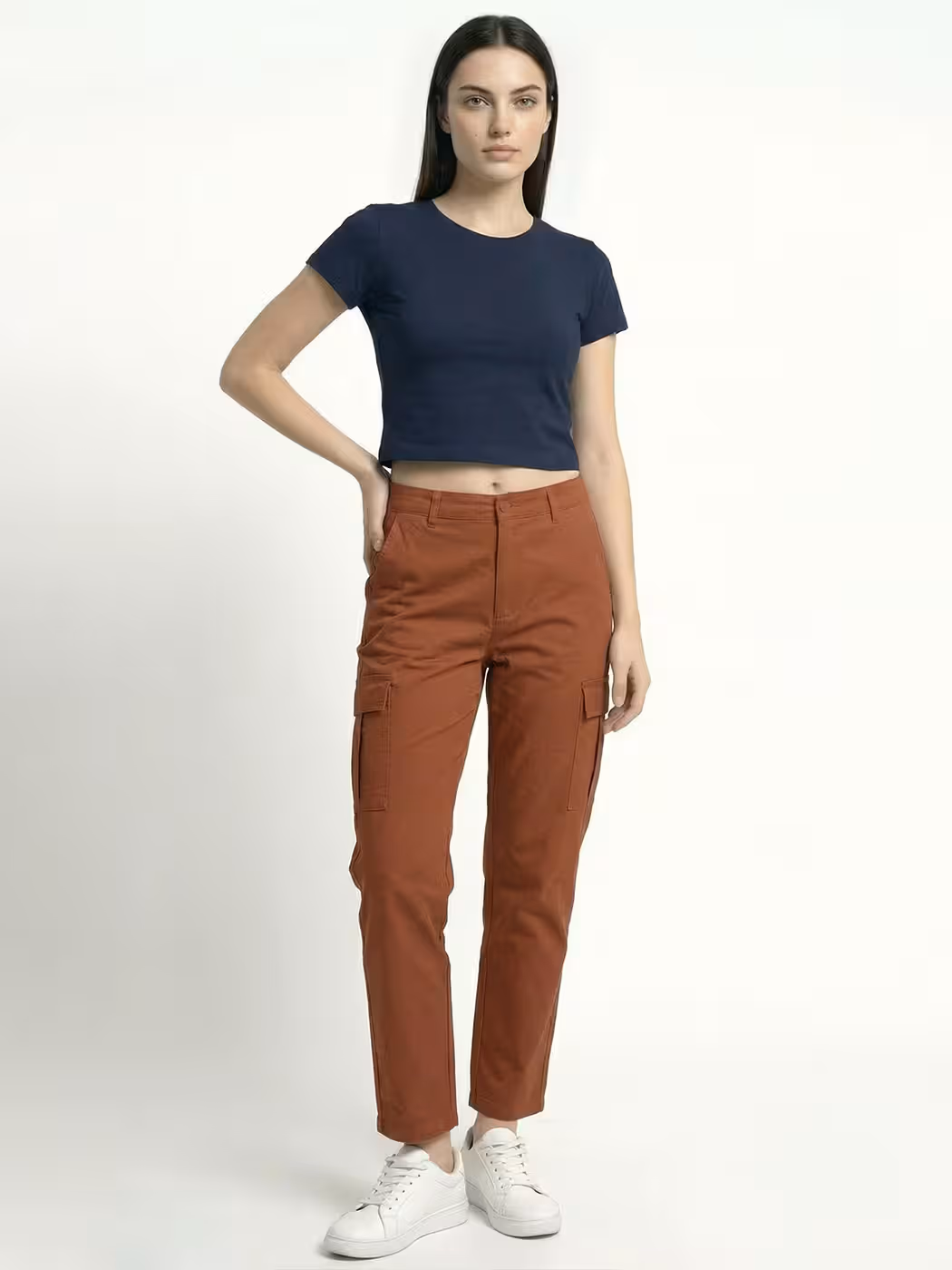 Women's Plain Navy Blue Half Sleeve Crop Top 4