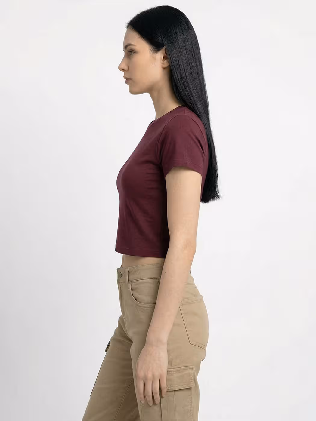 Women's Plain Maroon Half Sleeve Crop Top 3