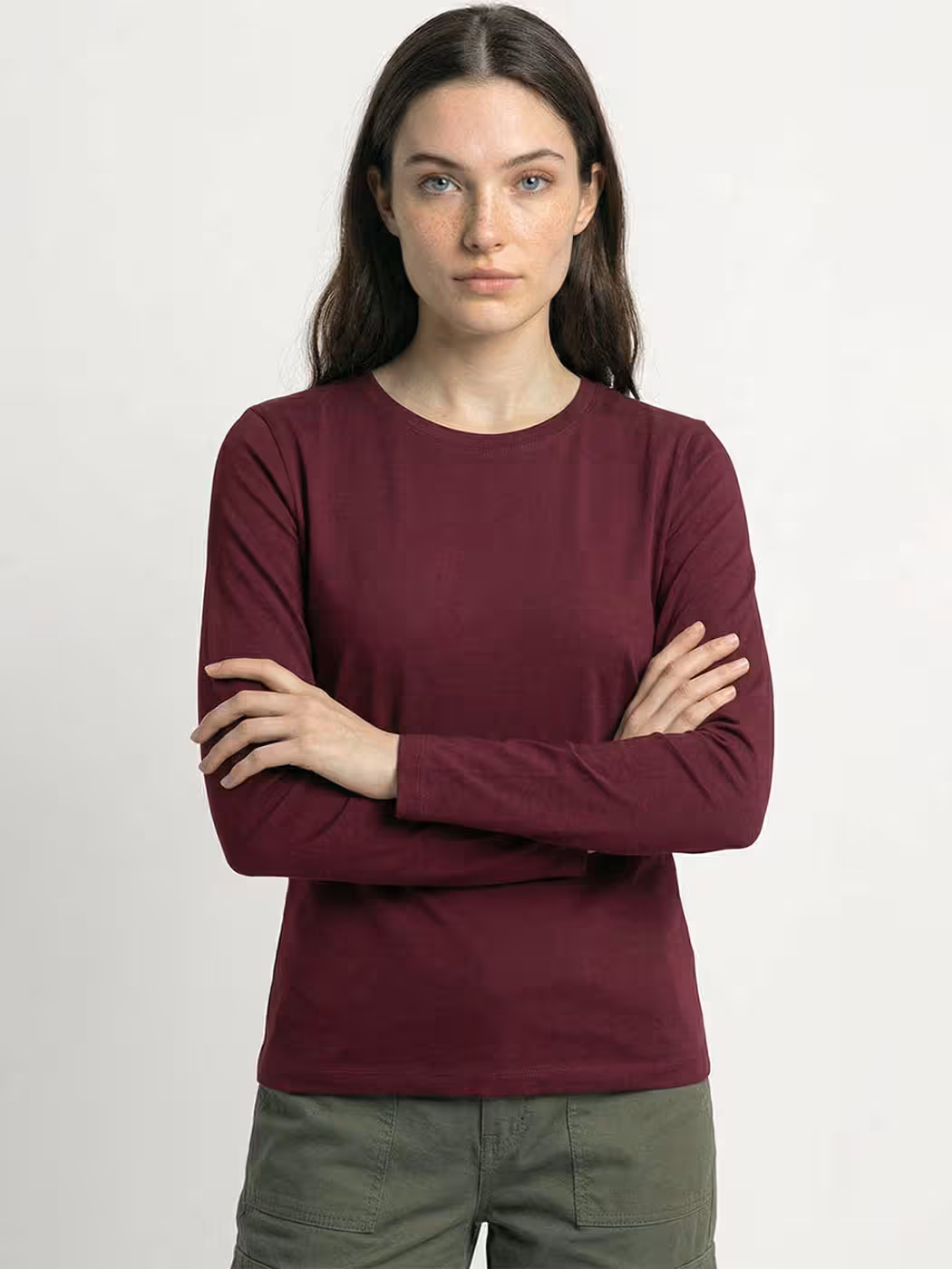 Women's Plain Maroon Full Sleeve Round Neck T-Shirt 5