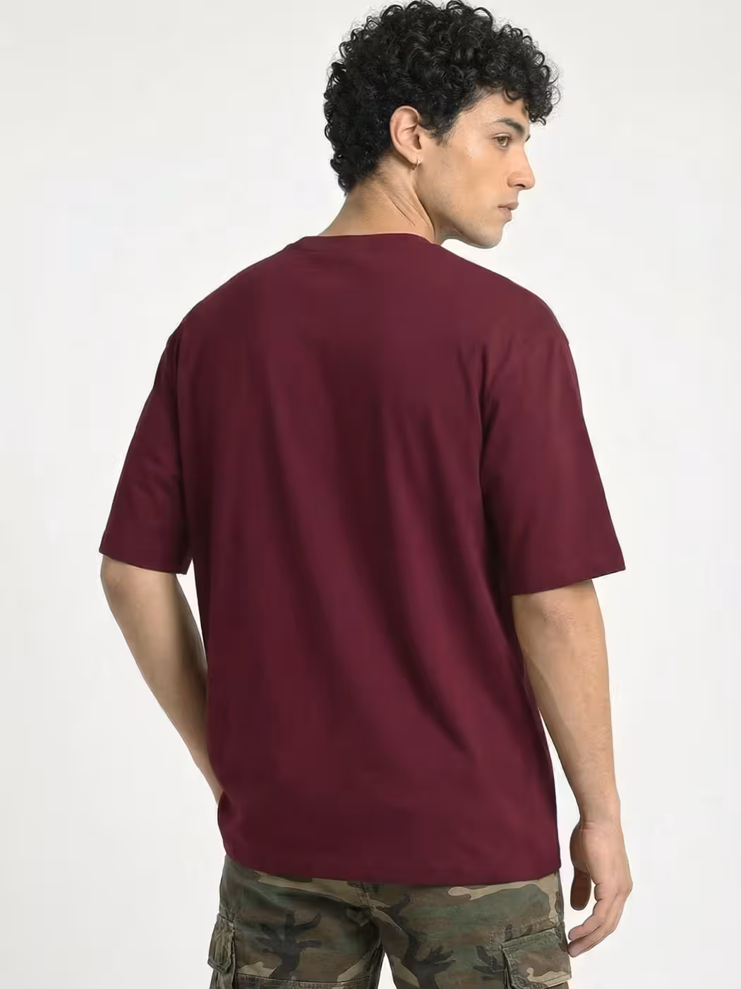 Men's Plain Maroon Round Neck Oversized T-Shirt 5