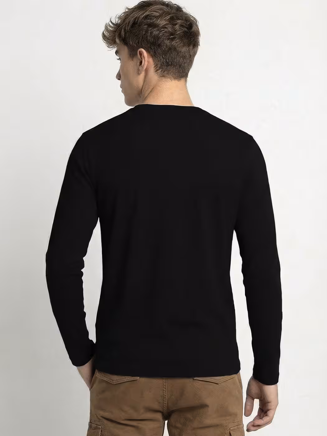 Men's Plain Black Full Sleeve Round Neck T-Shirt 5