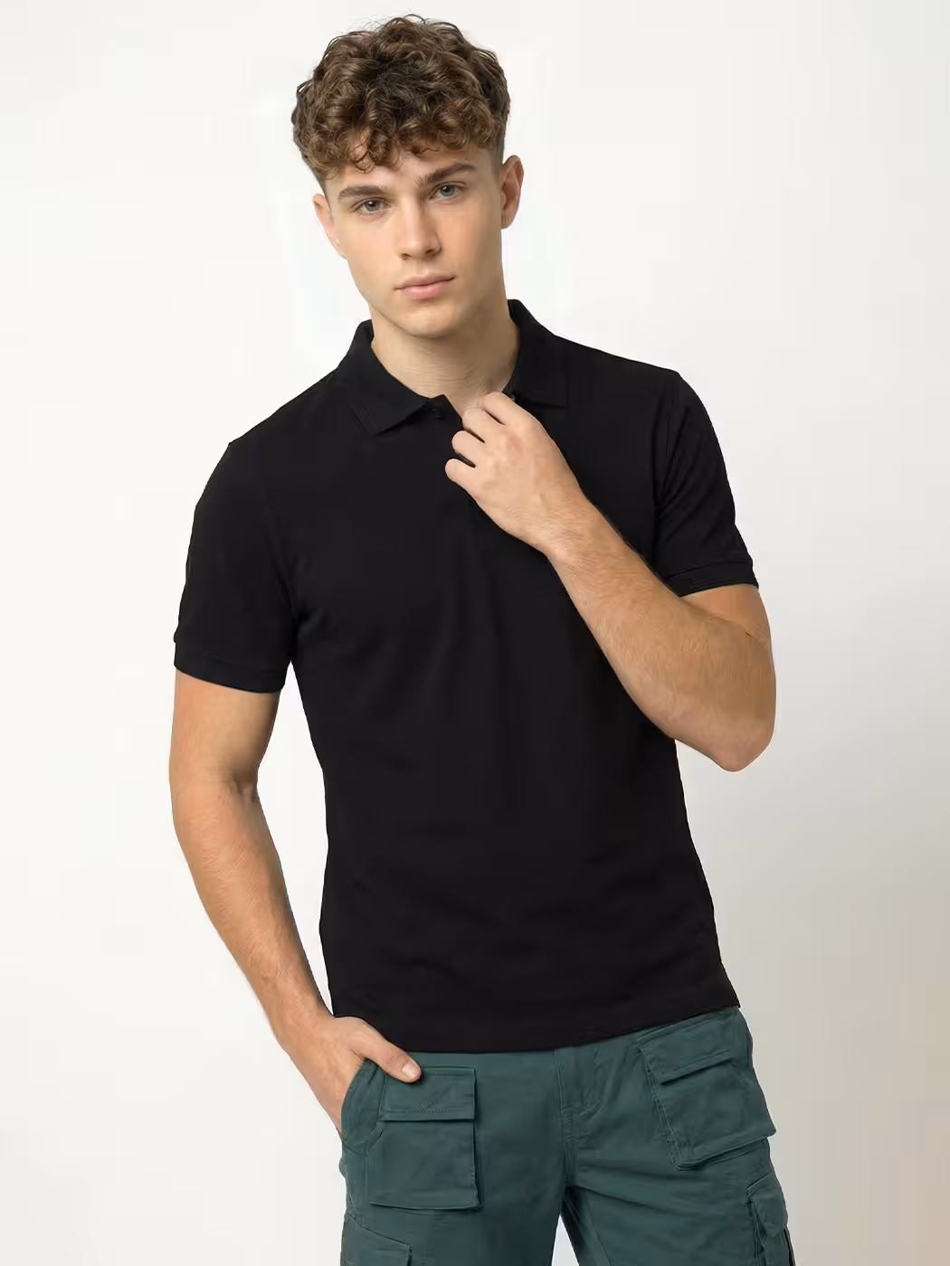 Men's Plain Black Polo Collared T-Shirt 2