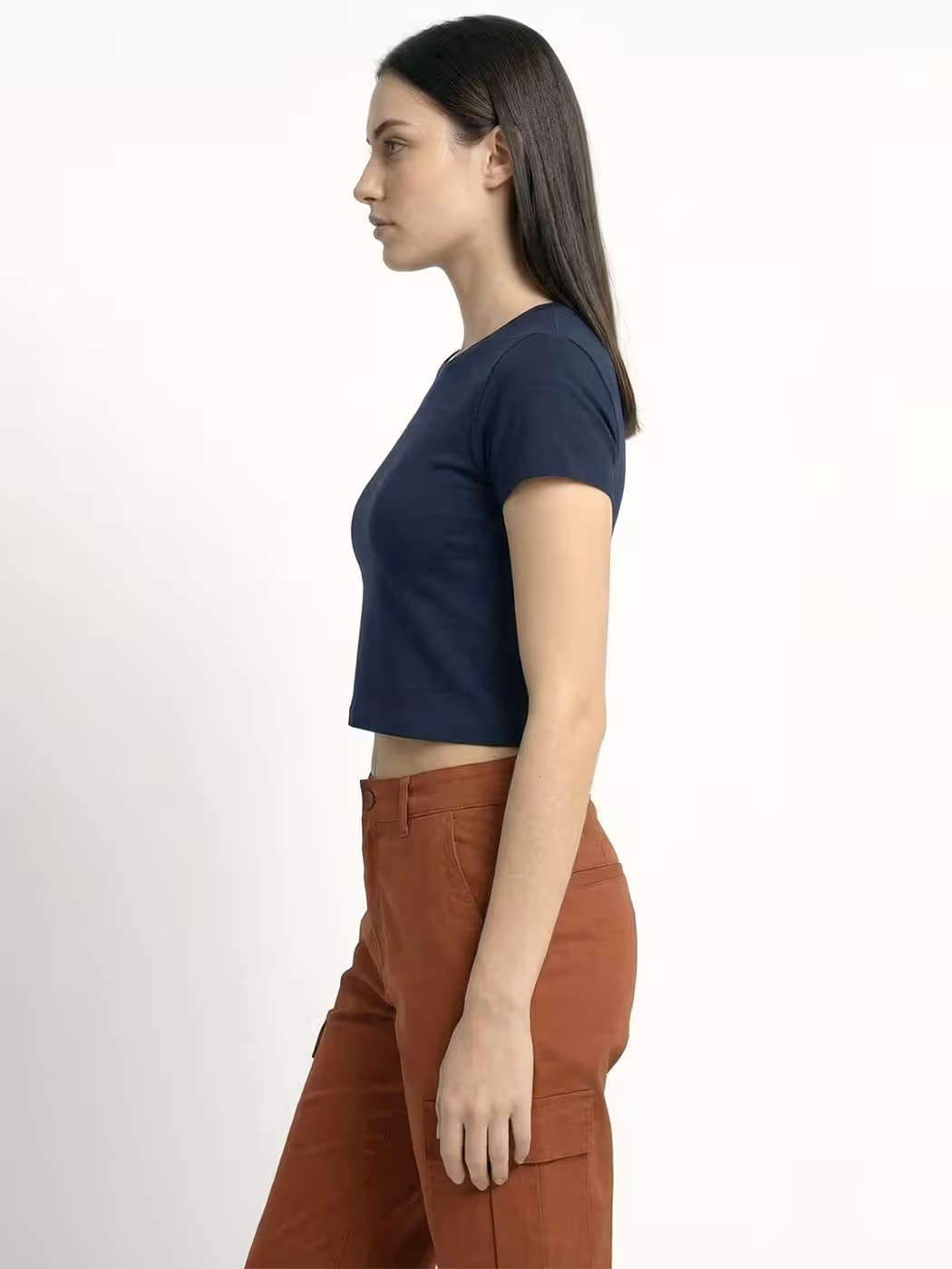 Women's Plain Navy Blue Half Sleeve Crop Top 3