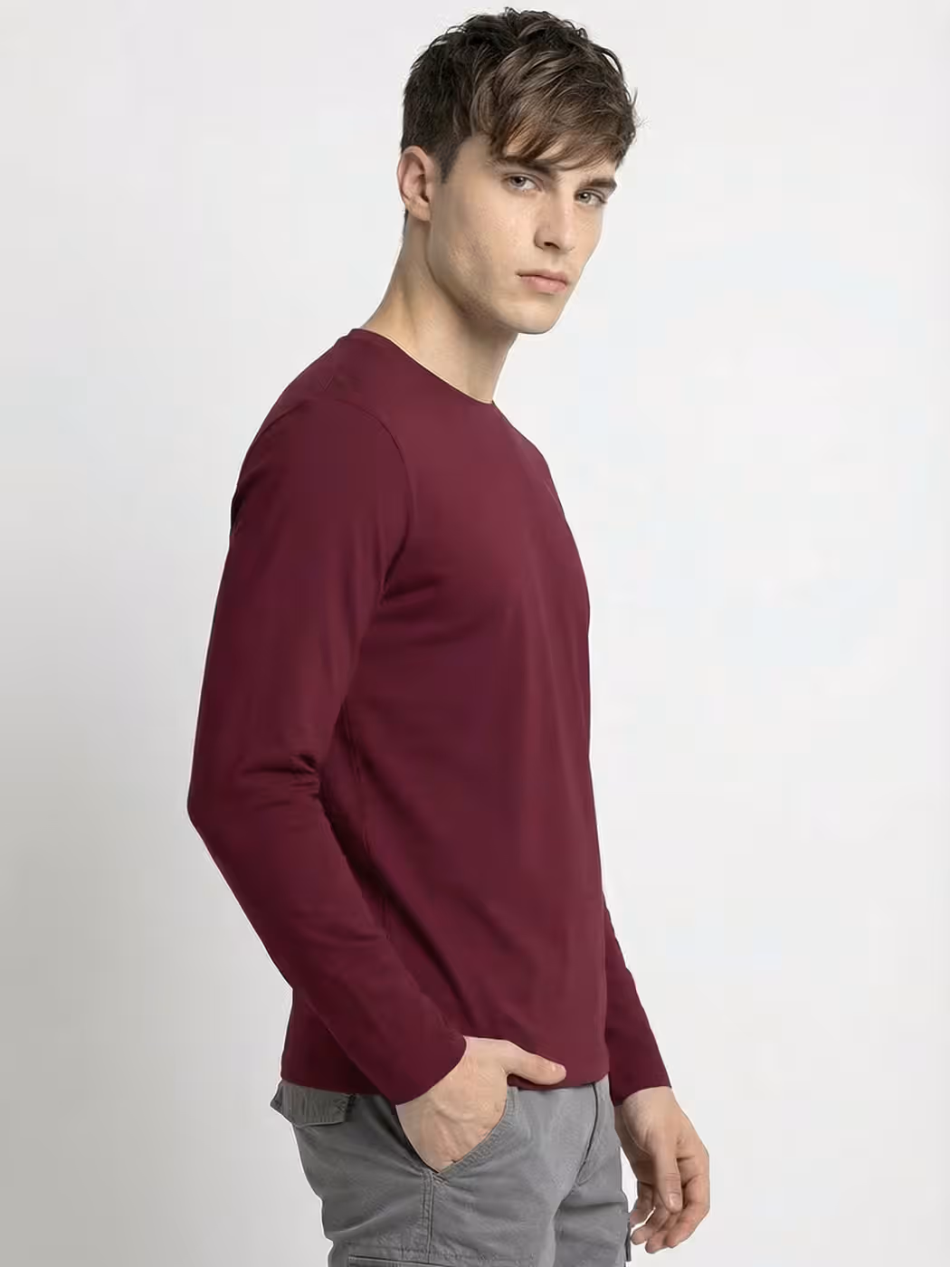 Men's Plain Maroon Full Sleeve Round Neck T-Shirt 3