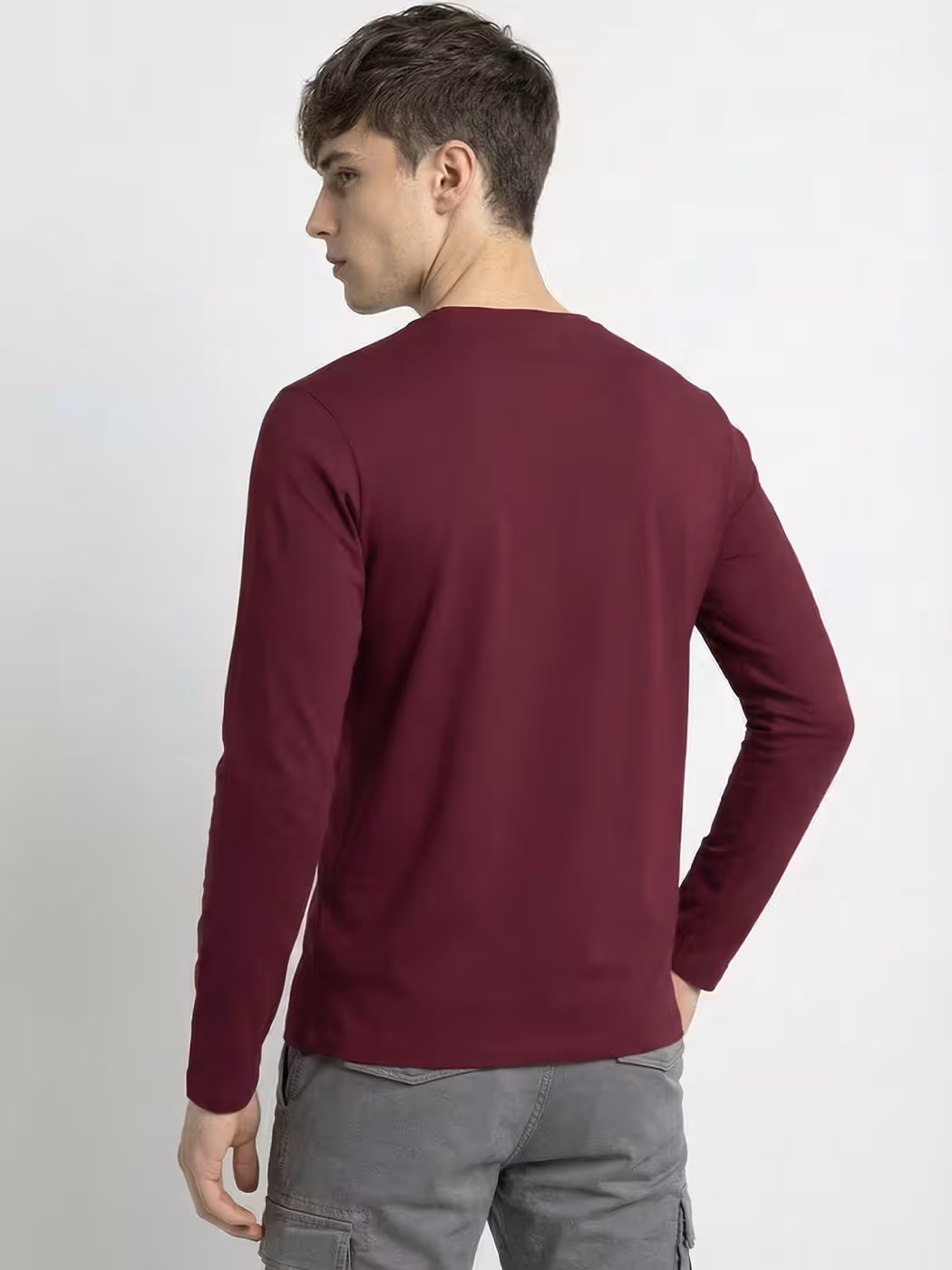 Men's Plain Maroon Full Sleeve Round Neck T-Shirt 5