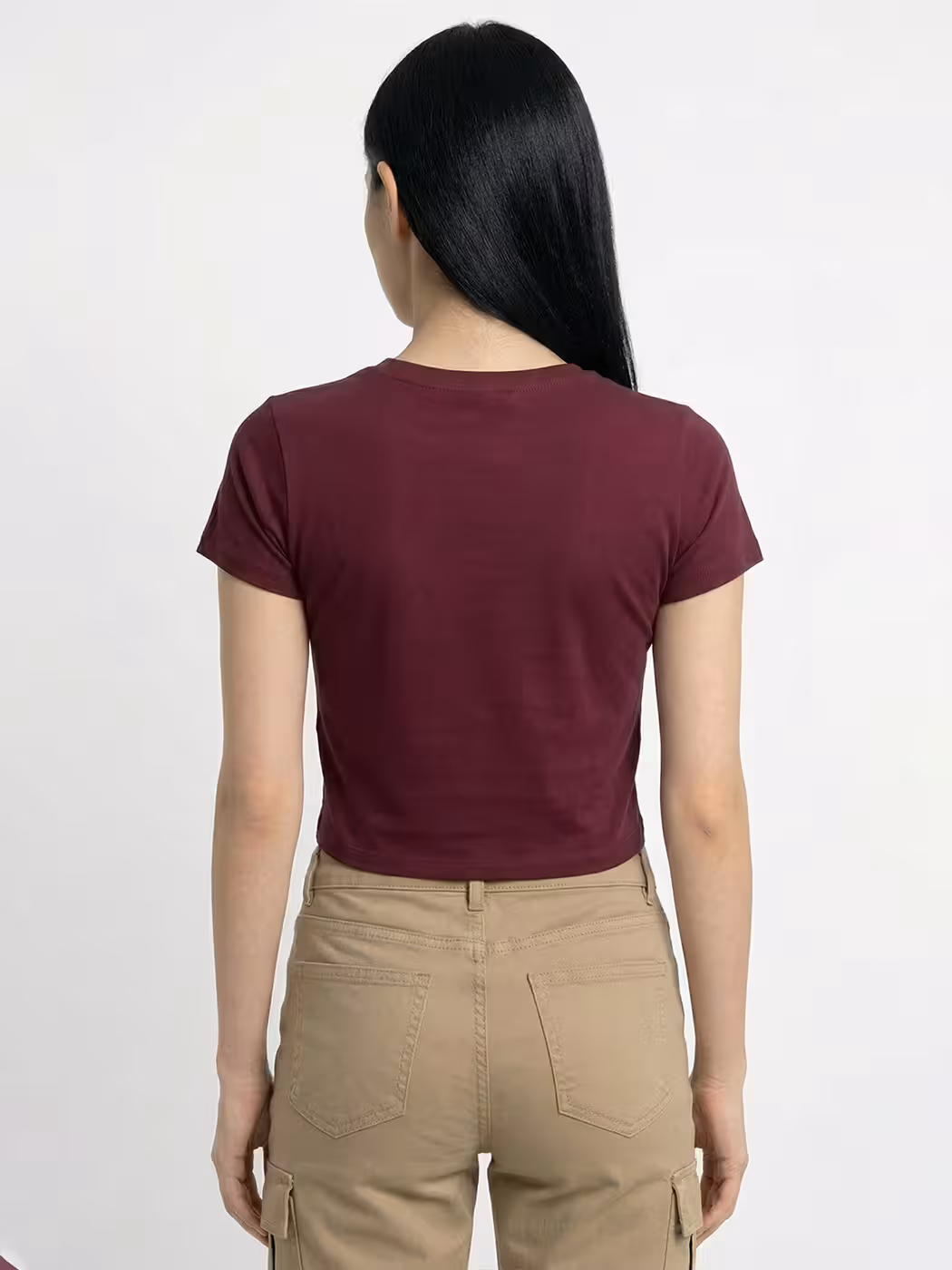 Women's Plain Maroon Half Sleeve Crop Top 2