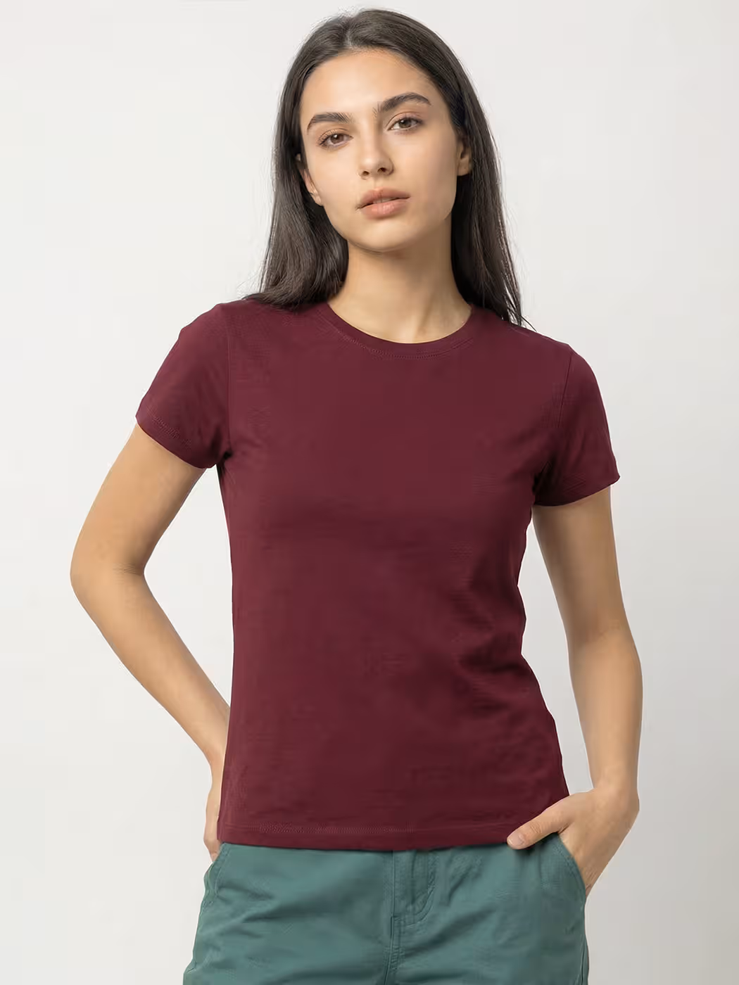 Women's Plain Maroon Half Sleeve Round Neck T-Shirt 5