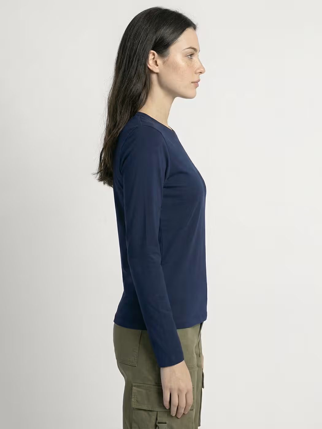 Women's Plain Navy Blue Full Sleeve Round Neck T-Shirt 3