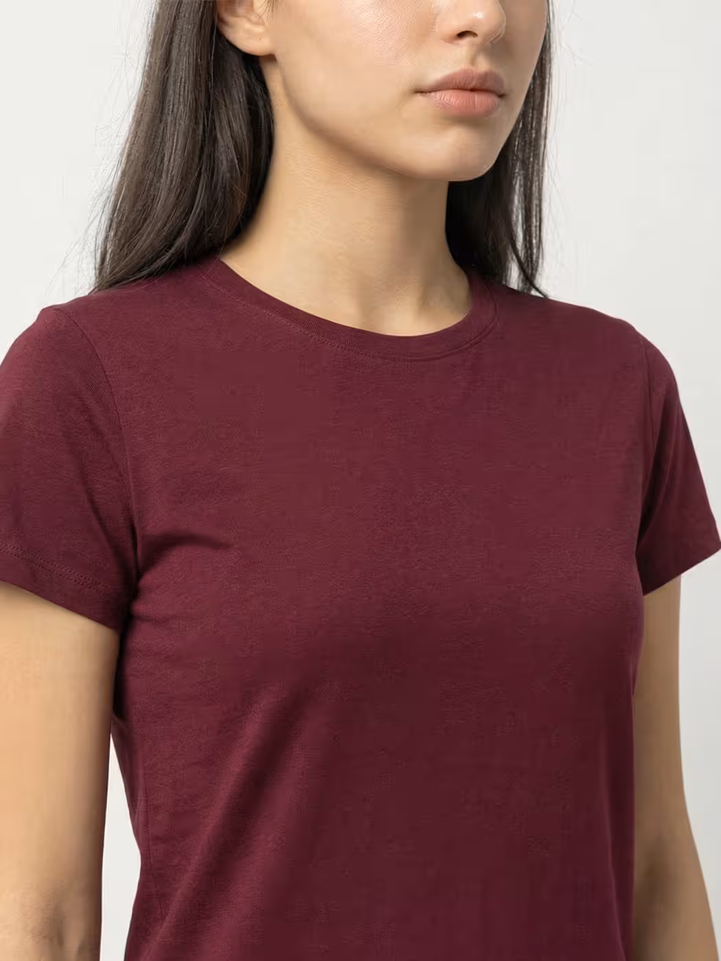 Women's Plain Maroon Half Sleeve Round Neck T-Shirt 6