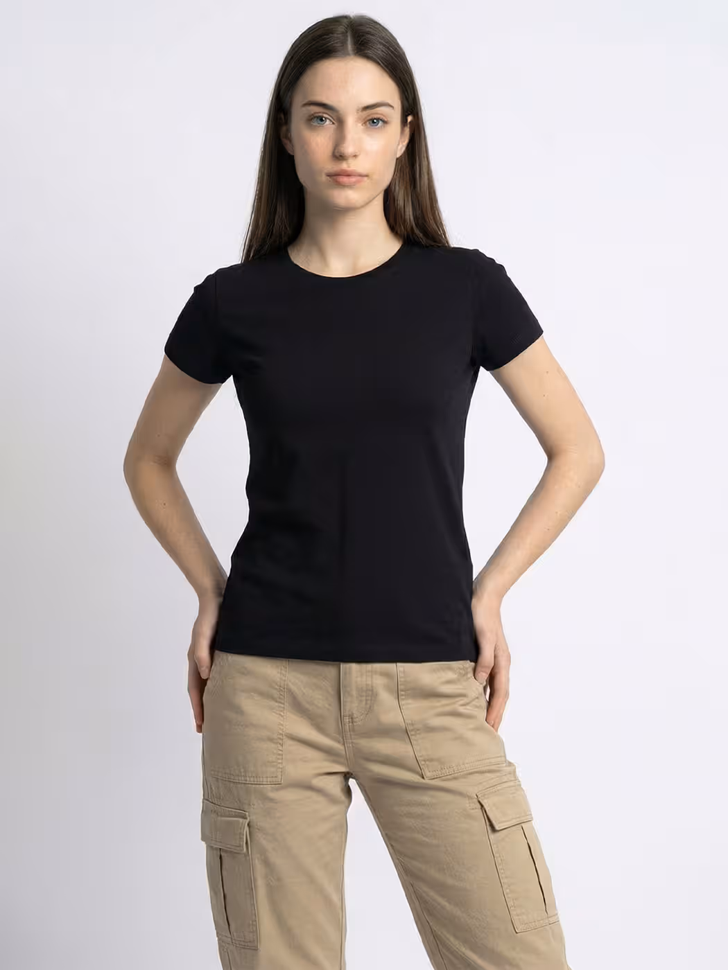 Women's Plain Black Half Sleeve Round Neck T-Shirt 5