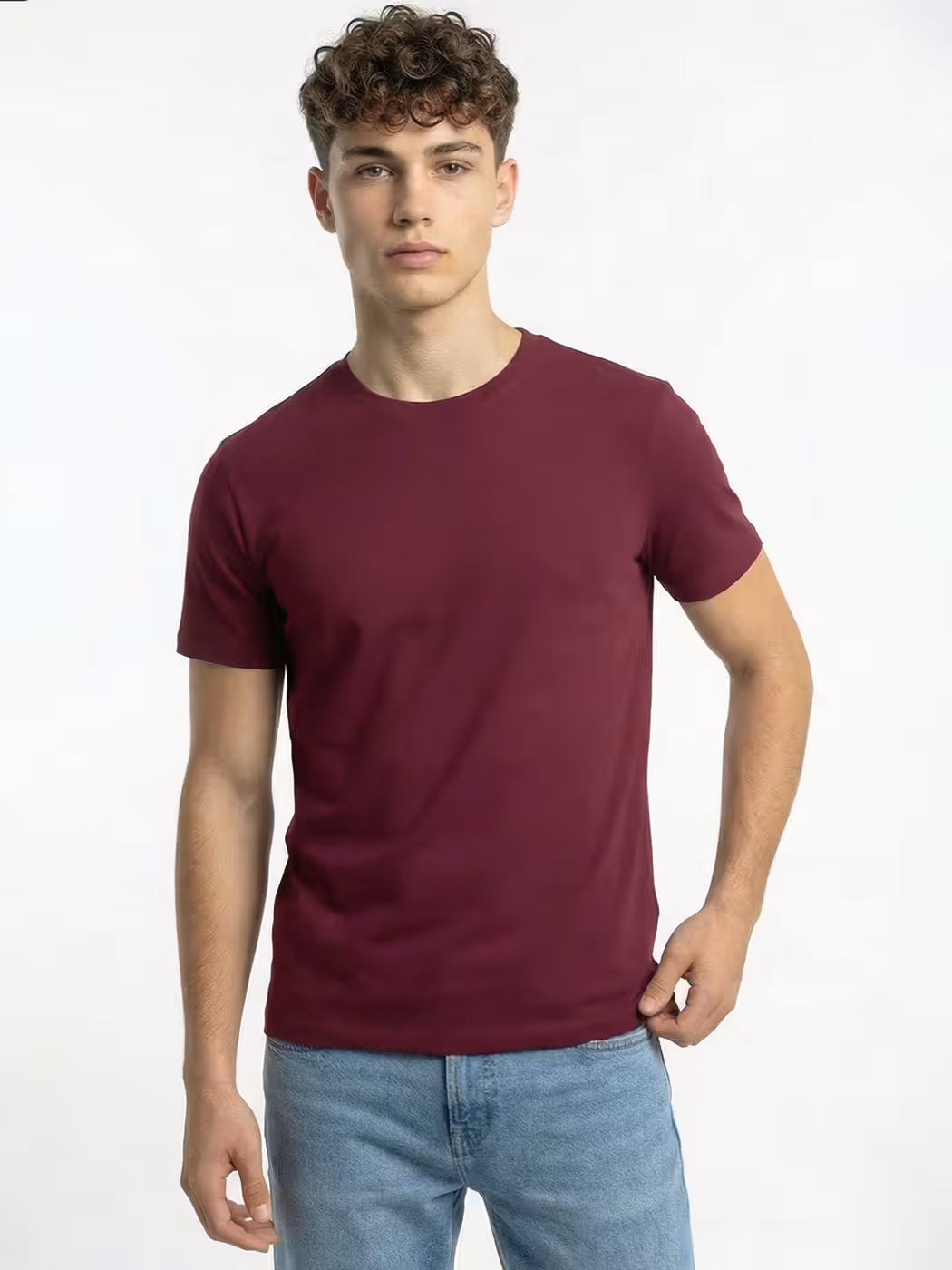 Men's Plain Maroon Half Sleeve Round Neck T-Shirt 2