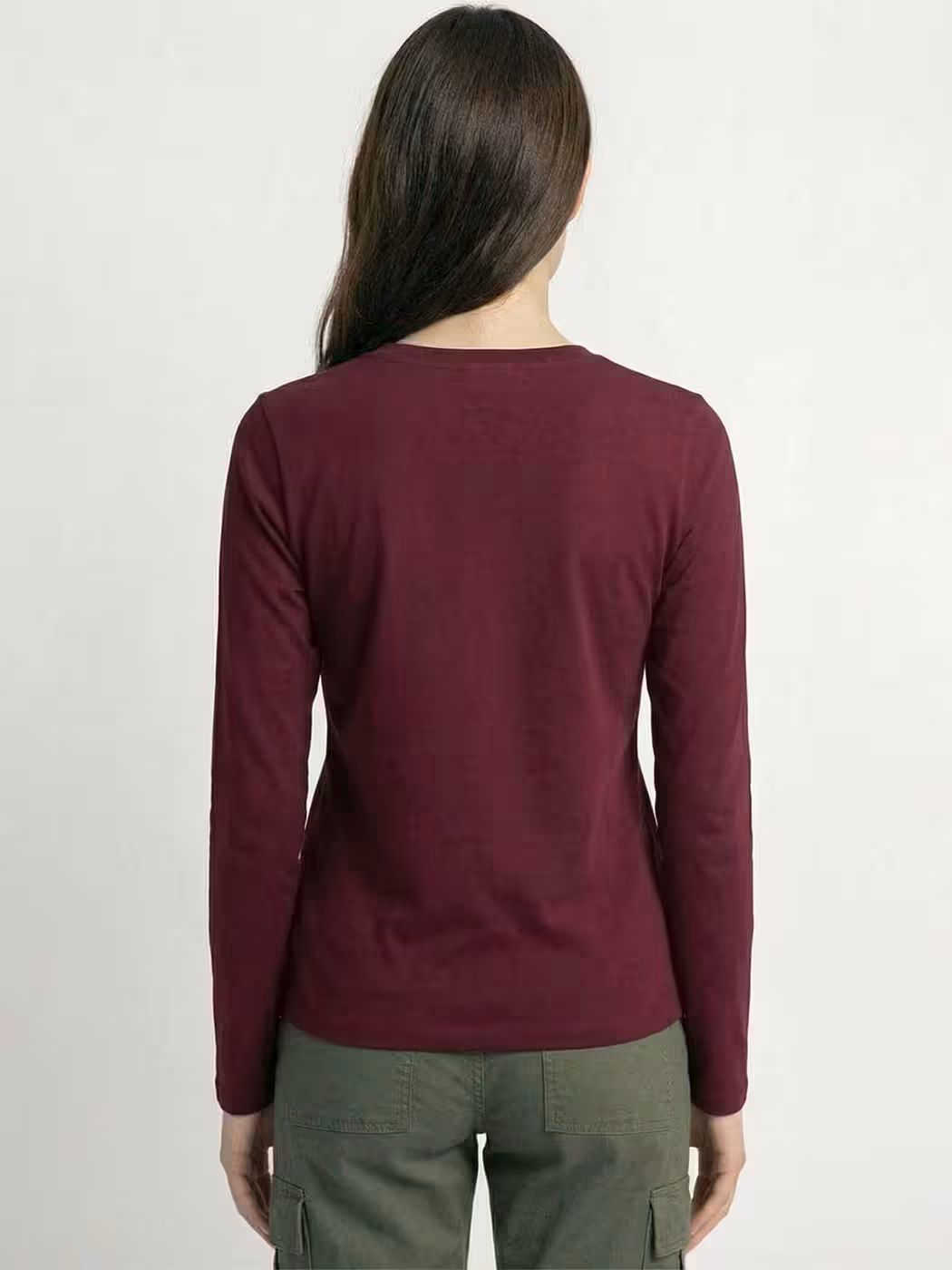 Women's Plain Maroon Full Sleeve Round Neck T-Shirt 2