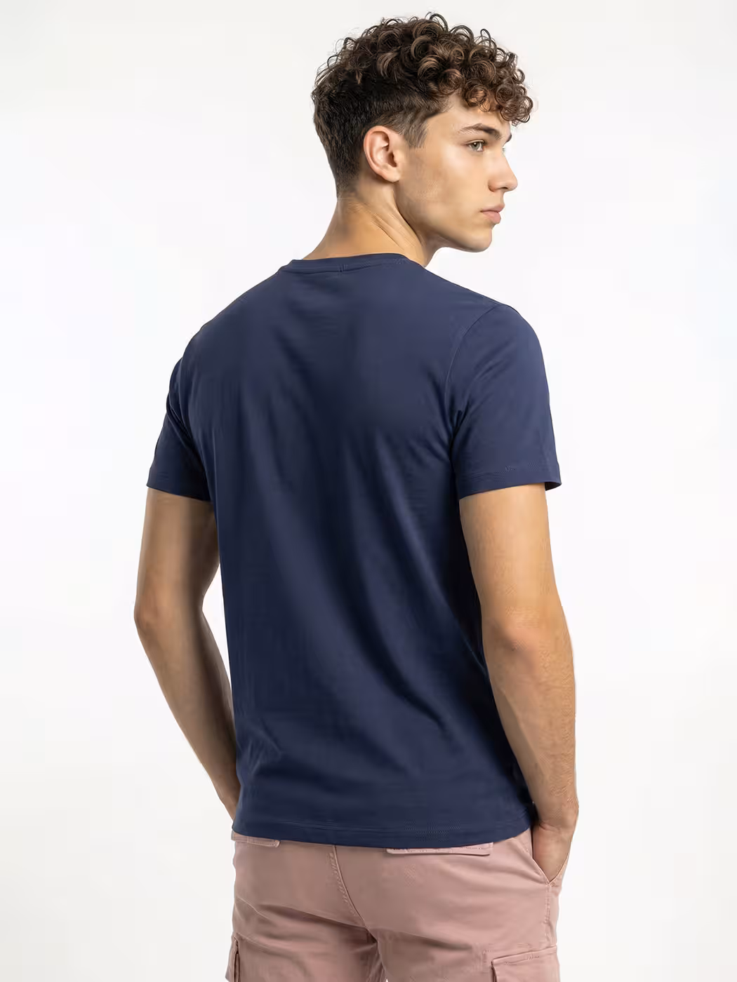 Men's Plain Navy Blue Half Sleeve Round Neck T-Shirt 5