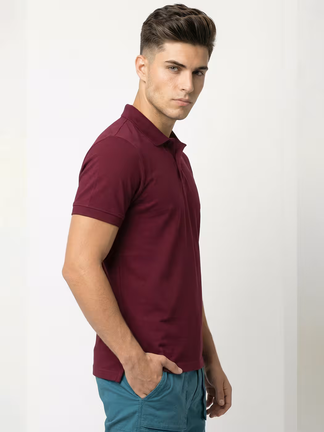 Men's Plain Maroon Half Sleeve Polo T-Shirt 3