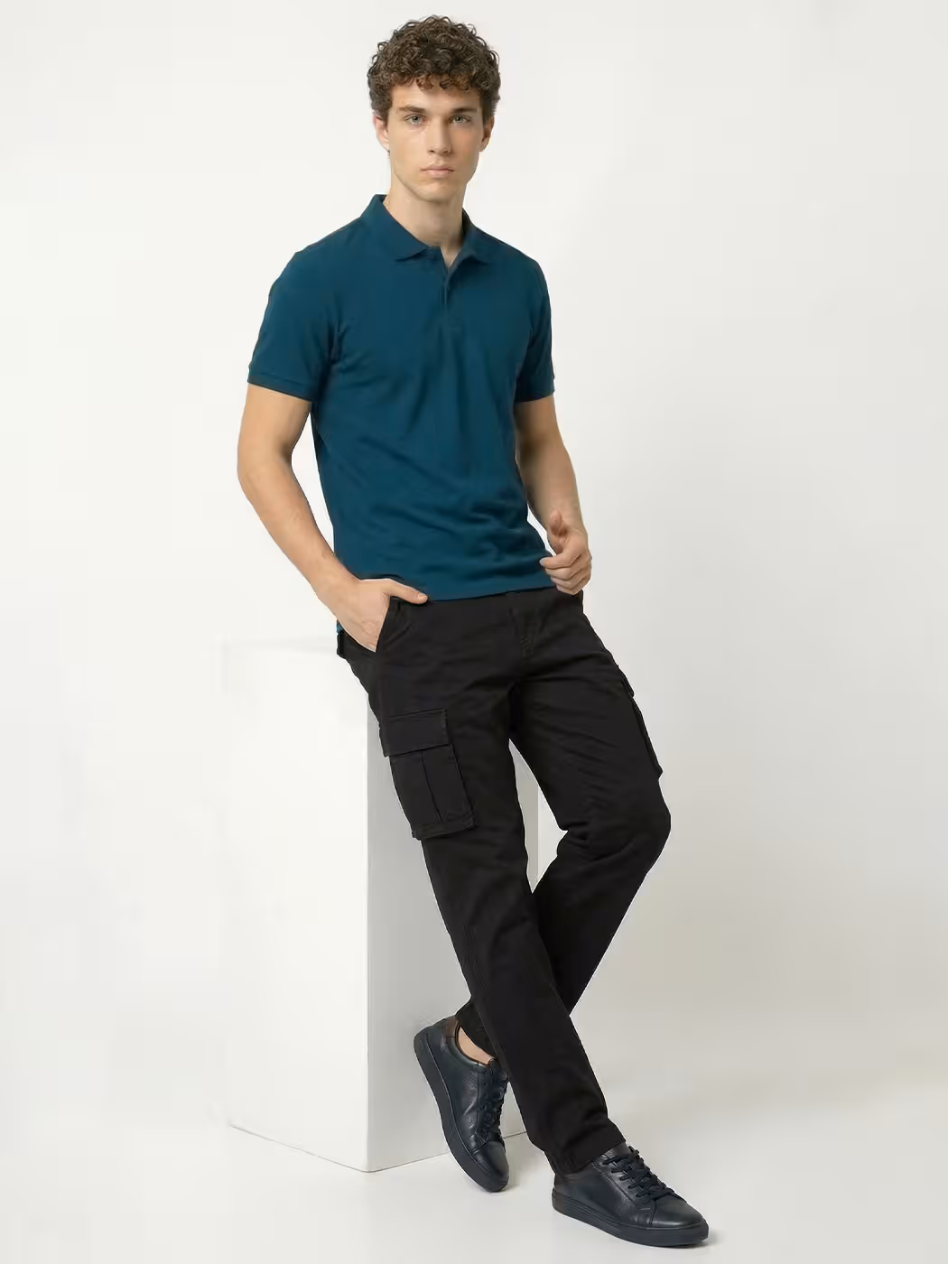 Men's Plain Petrol Half Sleeve Polo T-Shirt 4