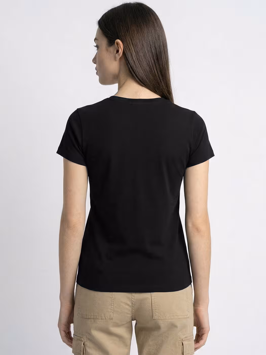 Women's Plain Black Half Sleeve Round Neck T-Shirt 2