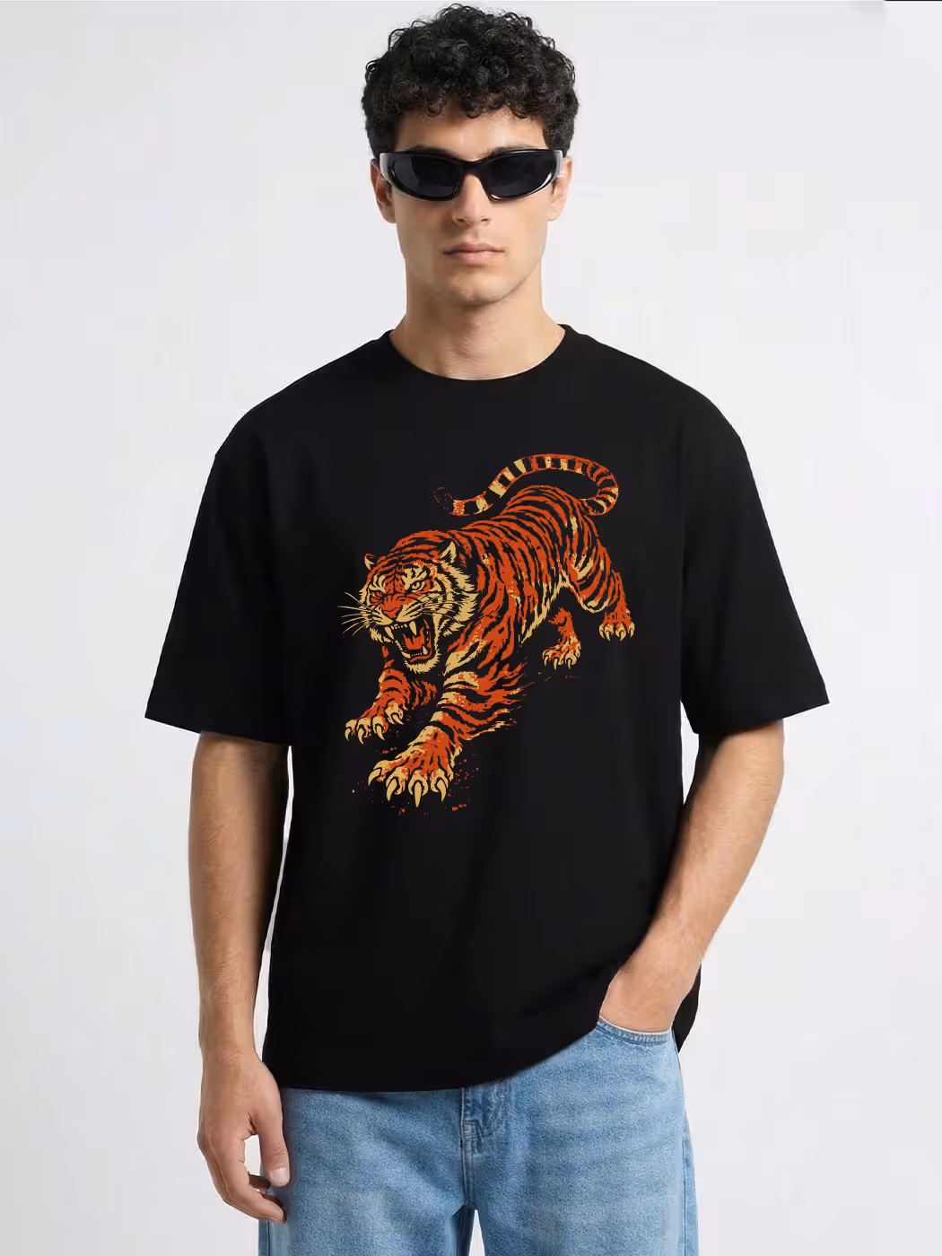 Tiger Graphic Printed Streetwear Oversized T-Shirt