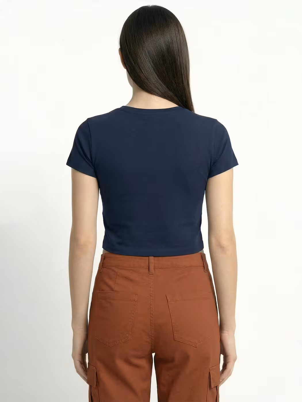 Women's Plain Navy Blue Half Sleeve Crop Top 2