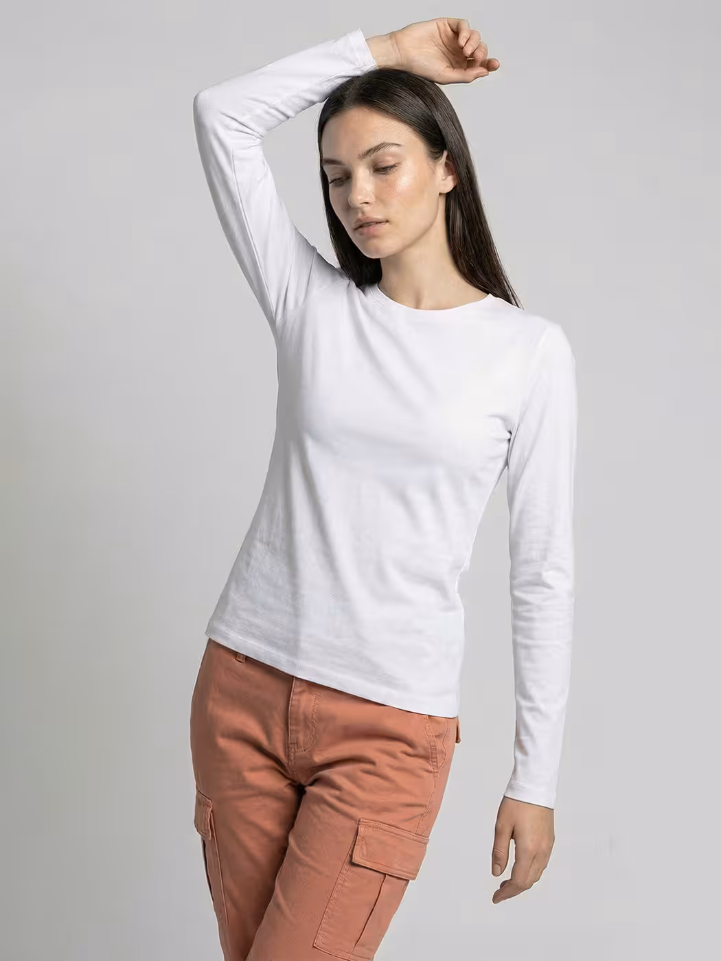 Women's Plain White Full Sleeve Round Neck T-Shirt 5