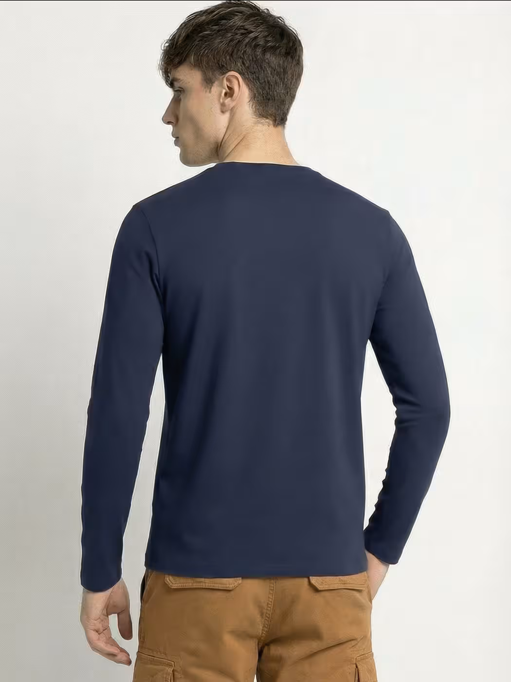 Men's Plain Navy Blue Full Sleeve Round Neck T-Shirt 5