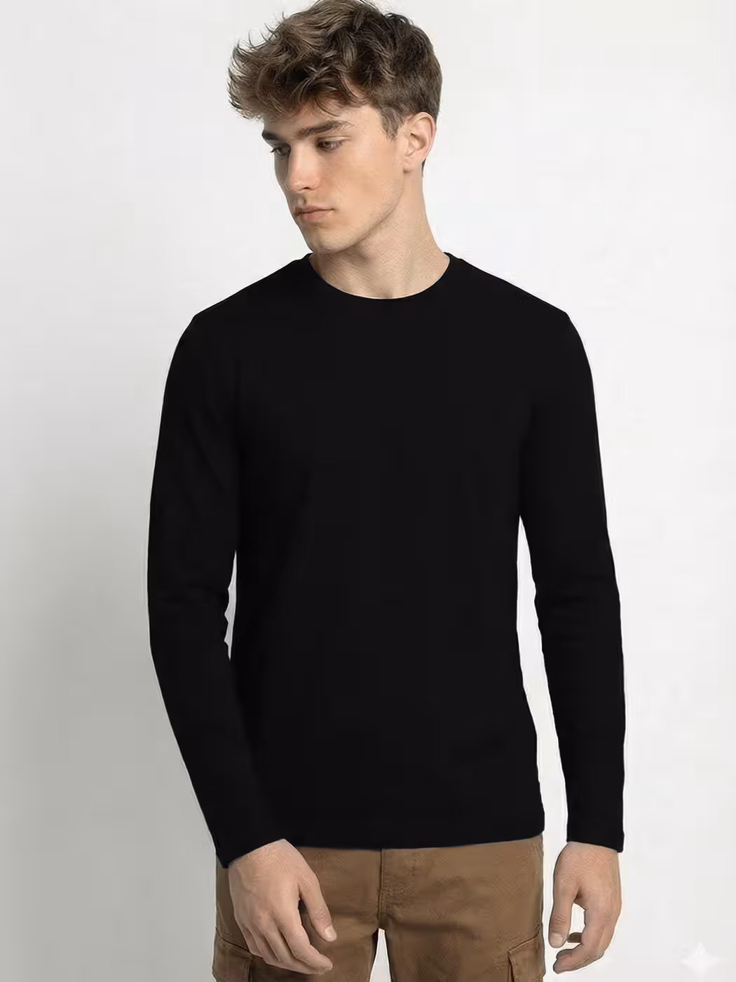 Men's Plain Black Full Sleeve Round Neck T-Shirt 2