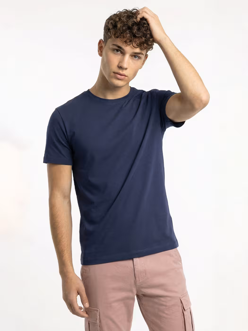 Men's Plain Navy Blue Half Sleeve Round Neck T-Shirt 2